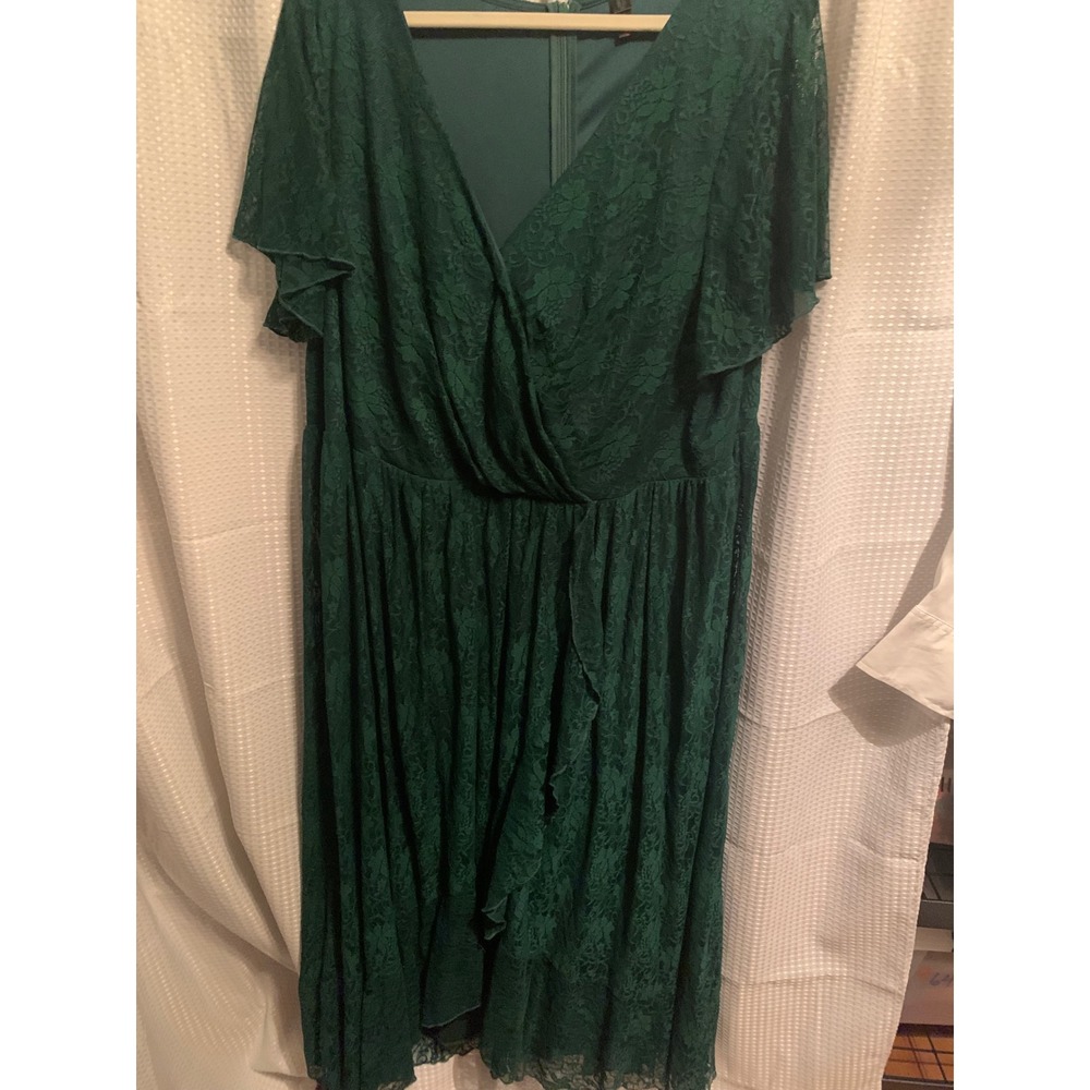 Ever-Pretty Womens Dark Green Lace Faux Wrap High-Low Maxi Dress Size 3XL